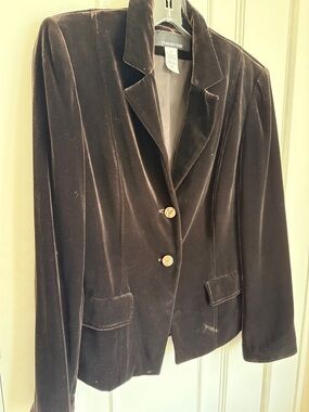 Jones New York Dark Brown Velvet Blazer with Gold Buttons